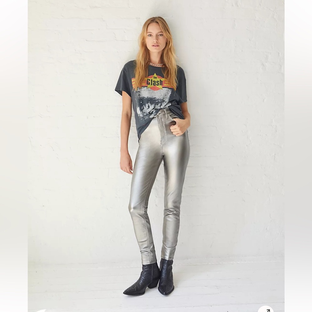 Free People Metallic Silver Super High Rise Pants